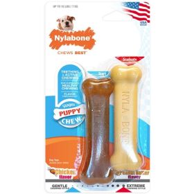 Nylabone Puppy Chew Petite Twin Pack - Chicken & Peanut Butter Nylon Chews - 3.75" Chews - 2 Pack  (For Puppies up to 15 lbs)