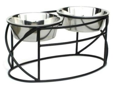 Oval Cross Double Raised Feeder - Large - White