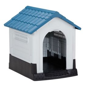 33 inch Large Plastic Dog House, Indoor Outdoor Doghouse Pet House with Air Vents and Elevated Floor, Insulated Water Resistant Puppy Shelter Kennel