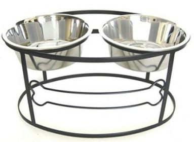 Bone Raised Double Dog Bowl - Large/Black