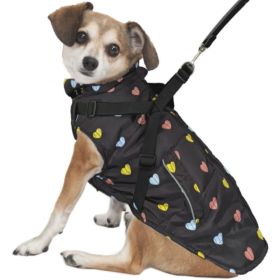 Fashion Pet Puffy Heart Harness Coat Black (Option 1: Medium)