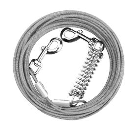 Dog Tie Out Cable Long Dog Leash Chew Proof Lead Dog Chain with Durable Spring 360° Rotatable Clips PVC Case for Outside Yard Caming (Color: Grey, size: 15m)